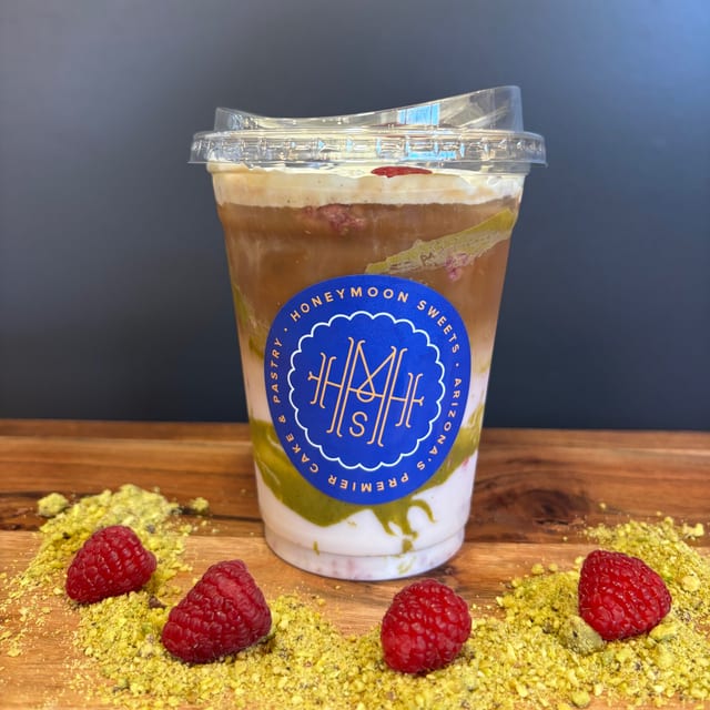 Iced Fresh Raspberry Pistachio Latte.