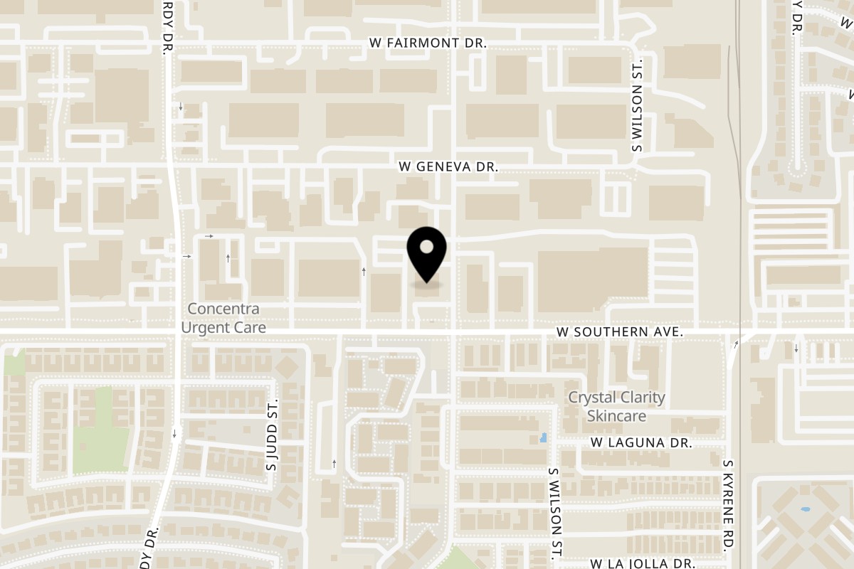 Map showing the location of Honeymoon Sweets European Bakery on 606 W Southern Ave in Tempe
